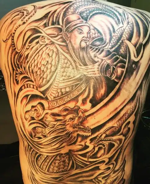 关公彩绘满背龙满背霸气关公和龙纹身tag标签:关公满背满背关公tag