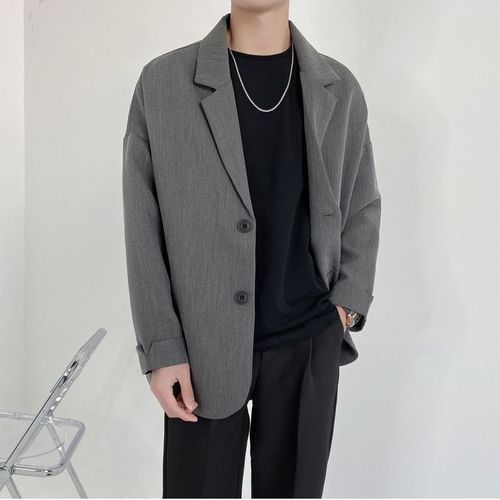 深灰色落肩西服外套单件上衣潮流痞帅气男装轻熟风搭配单排扣西装