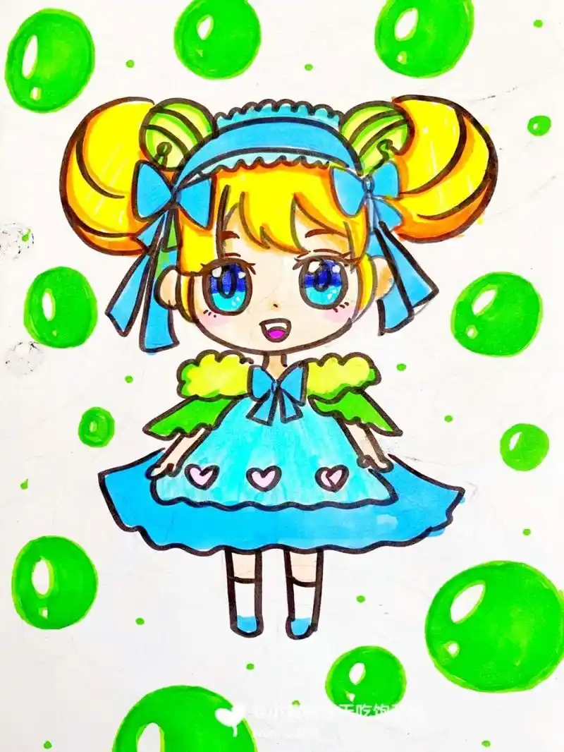 二头身q版人物 #卡通画# #马克笔# #q版人物# #动漫女生