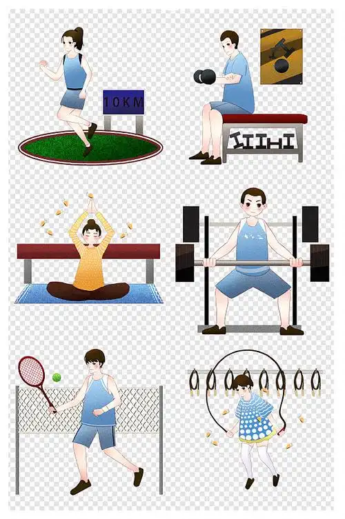 手绘健身房健身运动合集插画精品健身房手绘插画设计手绘剪影健身房