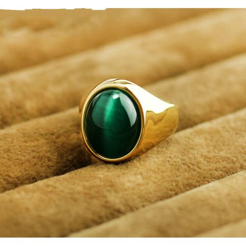 猫眼石戒指 复古男士仿金欧美宝石指环 手饰品男礼物 金色 美码(6-12