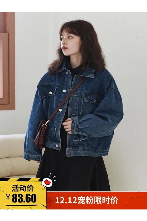 srys复古短款牛仔外套女宽松春秋季韩版新款潮bf风外套百搭