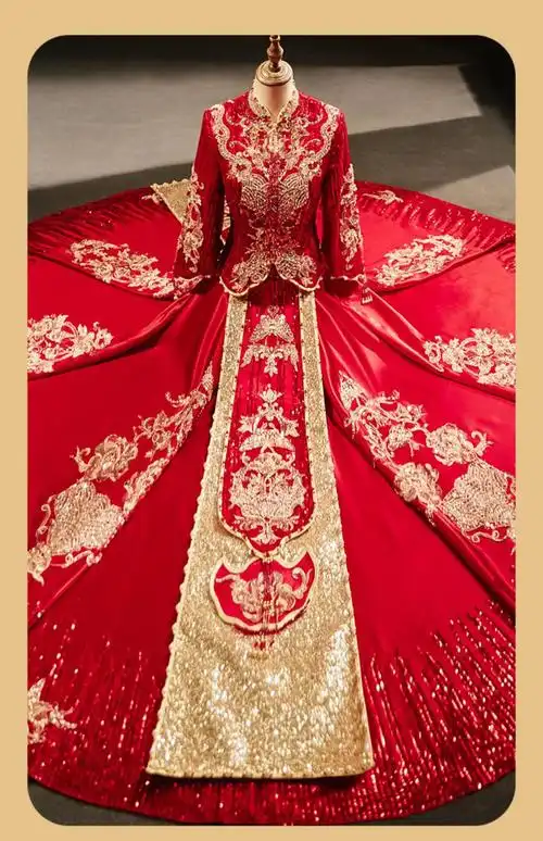 中式婚礼高档秀禾服 秀禾服新娘结婚礼服2022凤冠霞帔龙凤褂中式婚纱