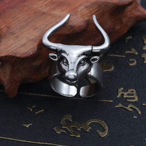 中国风十二生肖牛头戒指男士霸气开口可调节牛头指环百搭时尚配饰