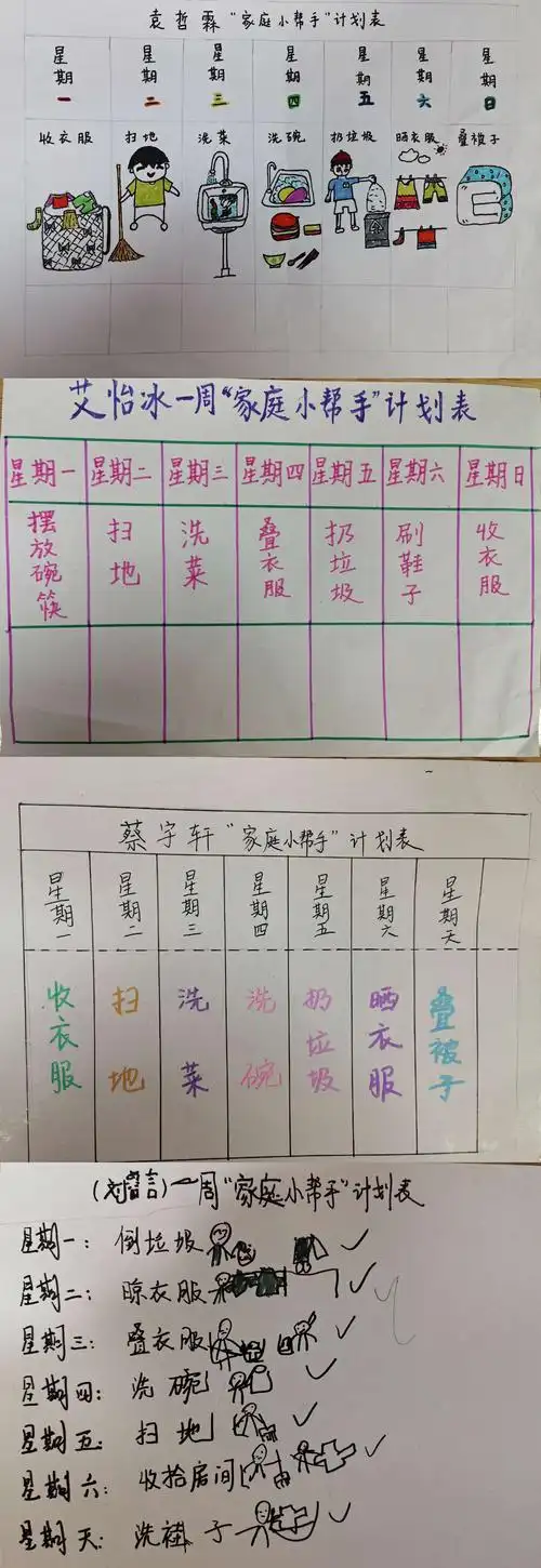 帮助下制作了《一周"家庭小帮手"计划表》,并按照计划完成每天的家务!