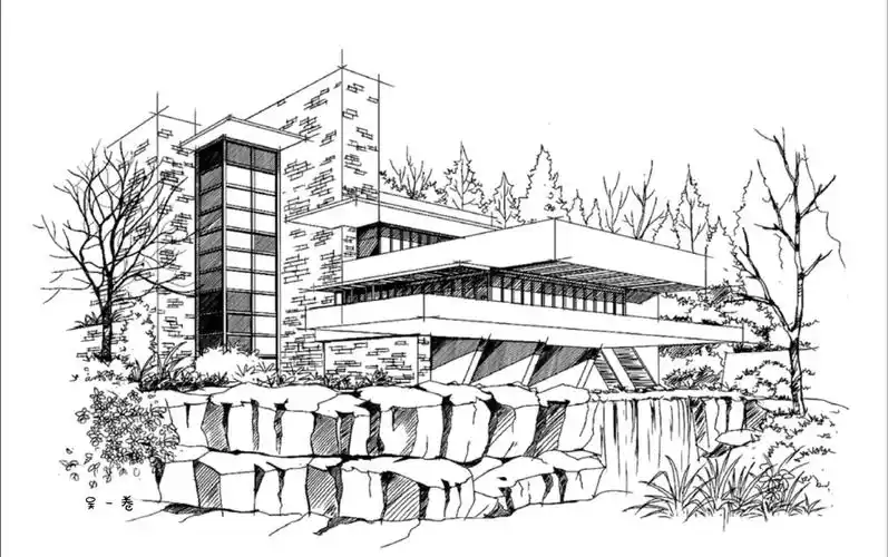 ipad绘画procreate手绘建筑效果图线稿过程手绘流水别墅