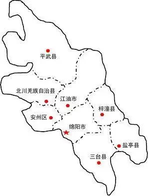 四川省绵阳市行政区划图