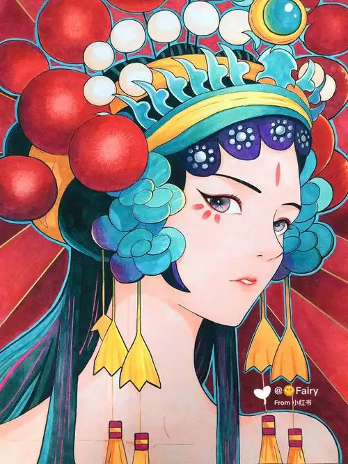 打滚的田菜#绘画日常   #中国风   #国潮   #国潮之光   #马克笔手绘