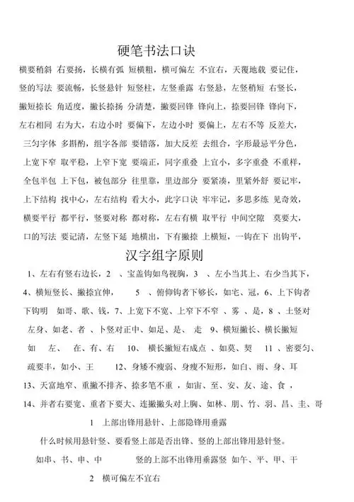 硬笔书法口诀
