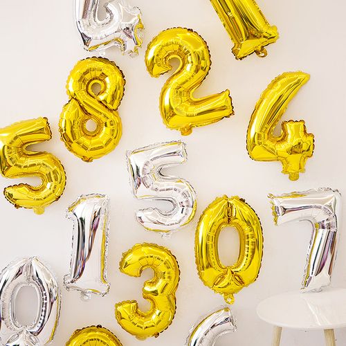 金银16寸中号数字卡通铝箔气球宝宝百天儿童周岁生日派对装饰布置