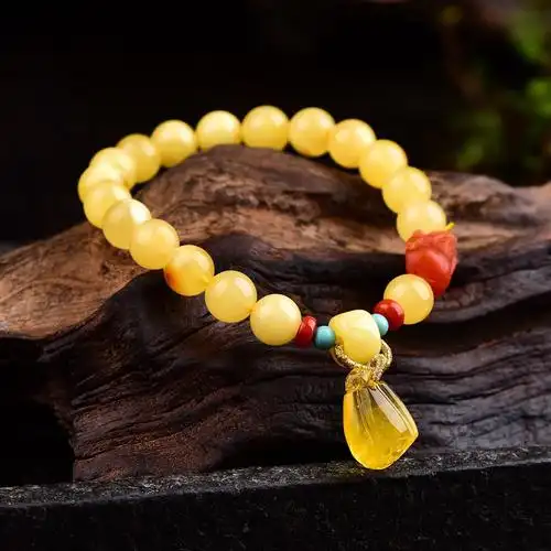 6mm珠diy蜜蜡莲蓬琥珀女士单圈手链