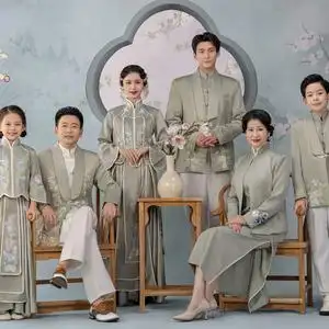 孕妇拍照肚贴淘宝影楼全家福民国风主题服装中式中国风家庭装唐装