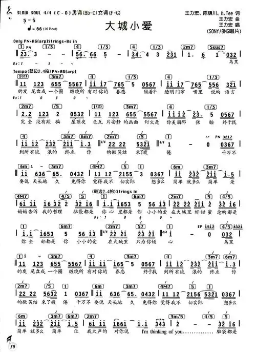 《大城小爱》_歌谱简谱_歌词简介_曲谱资料