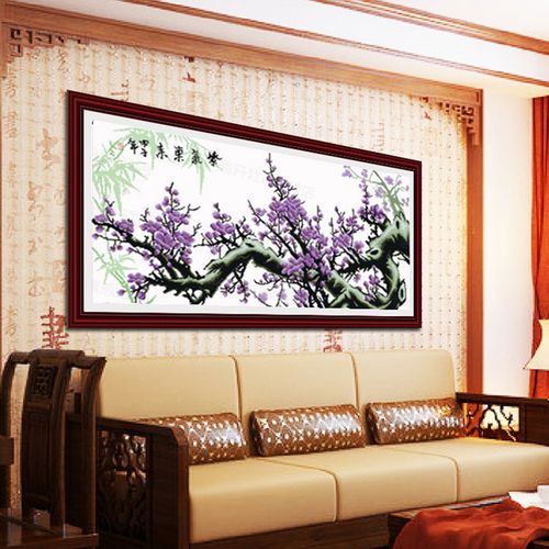 成品紫气东来梅花2022新款机绣手工十字绣好的出售十字绣成品