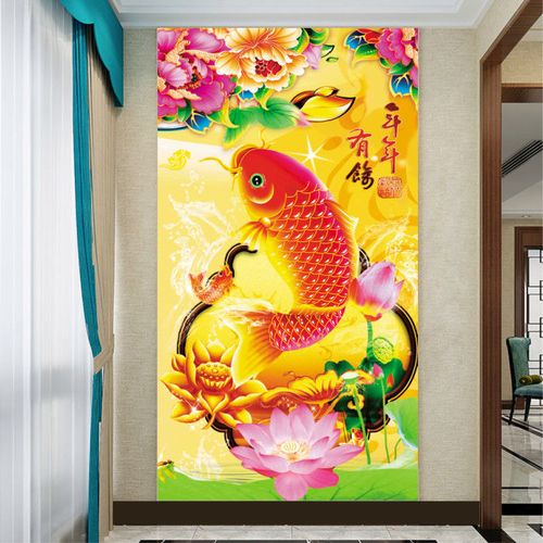 年年有余玄关装饰画富贵有鱼走廊过道壁画招财风水画聚财鲤鱼图