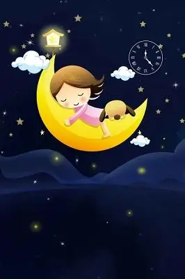 小狗女孩月亮床卡通321世界睡眠日健康宣传夜晚海报