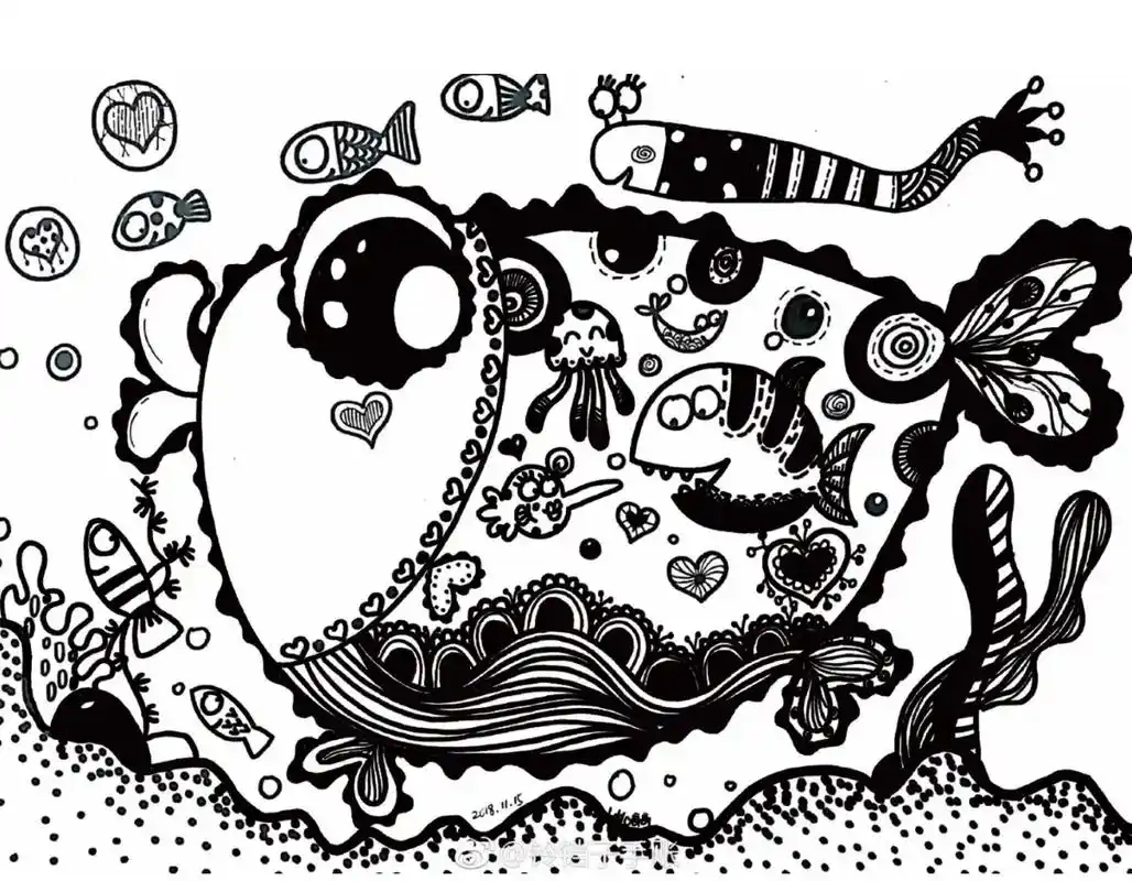 可爱的小鱼线描画.线描画鱼喜欢的拿去练习吧!#线描画 #线描 - 抖音