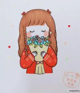 小孩闻花香简笔画