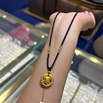 蒂鹅老凤凰黄金足金999佛头平安扣吊坠转运珠黑绳项链情侣送女友礼物