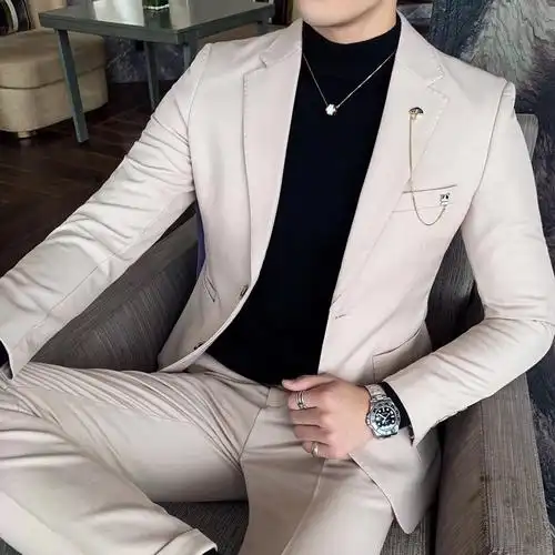 小胡子店 清仓特价 2两件套休闲小西装男士西服青年韩版帅气修身