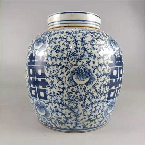 【清代真品】晚清青花缠枝喜字罐民国喜子罐青花瓷器古董旧货老