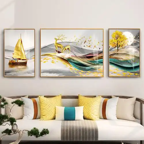 客厅装饰画沙发背景墙挂画轻奢大气三联现代简约抽象现代装饰画