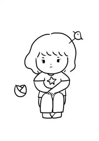 小女孩蹲在那简笔画
