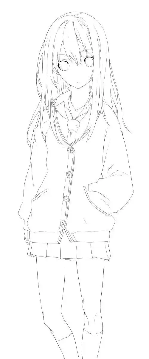 少女日式校服简笔画教程