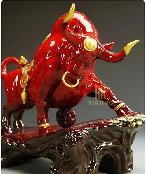 易蓉运势如虹陶瓷牛摆件牛气冲天商务礼品客厅办公室