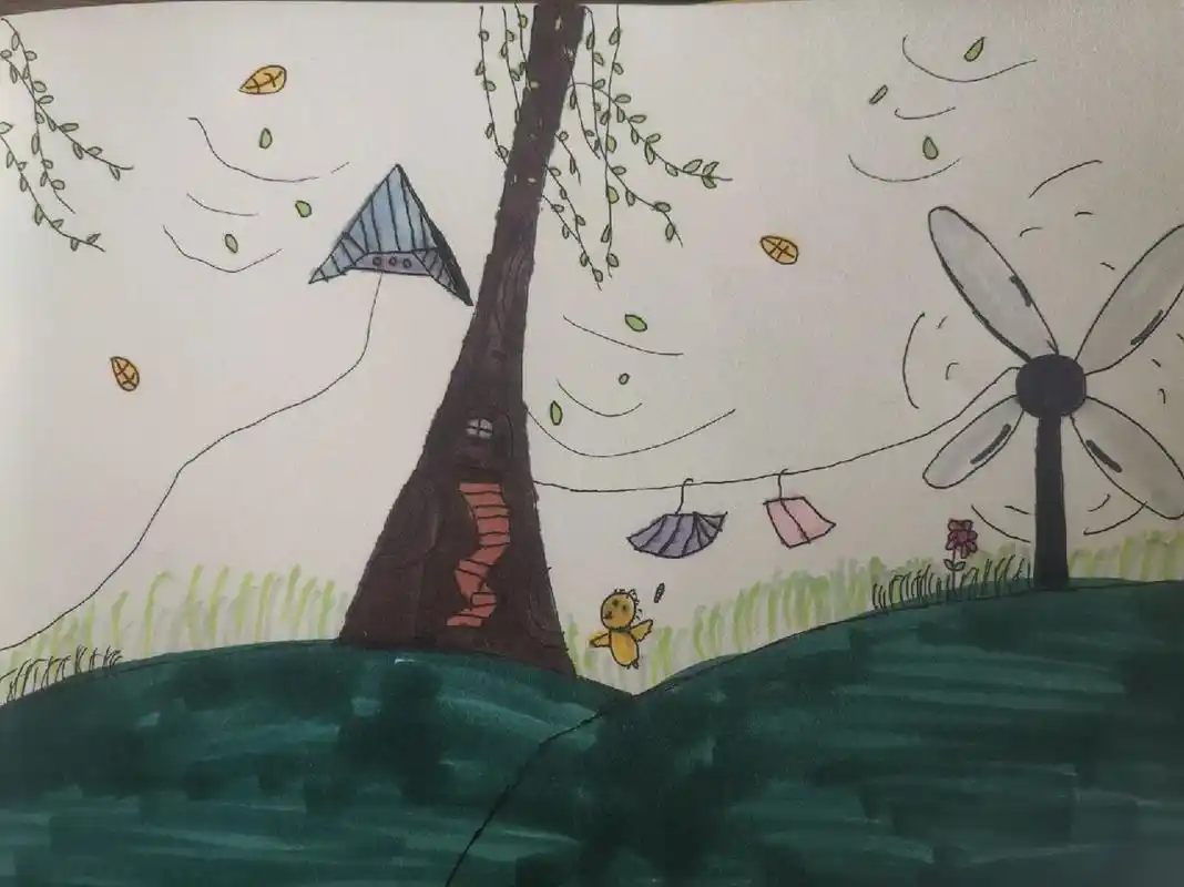 风来了959595 三年级下册湘美版美术作业《风来了》