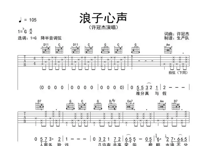 浪子心声(原版吉他谱) 【回味经典】
