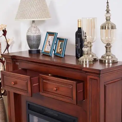 米梵图欧式实木复古美式壁炉储物装饰抽屉柜民宿柴火壁炉架仿真火