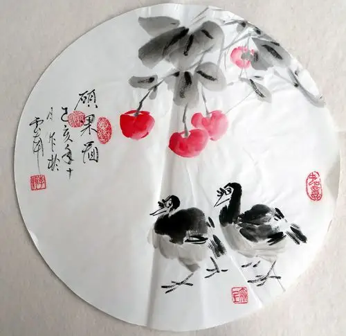 特价落款电表装饰国画手绘走廊挂画圆形花鸟画国画