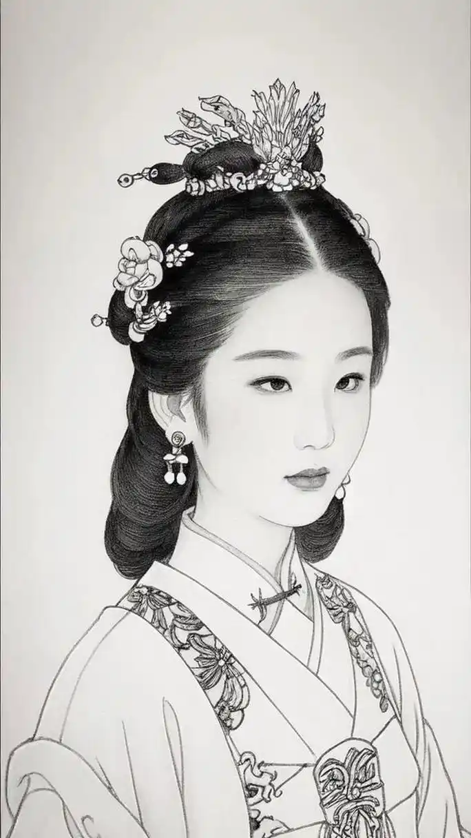 工笔素材19 仕女图白描风格第一集