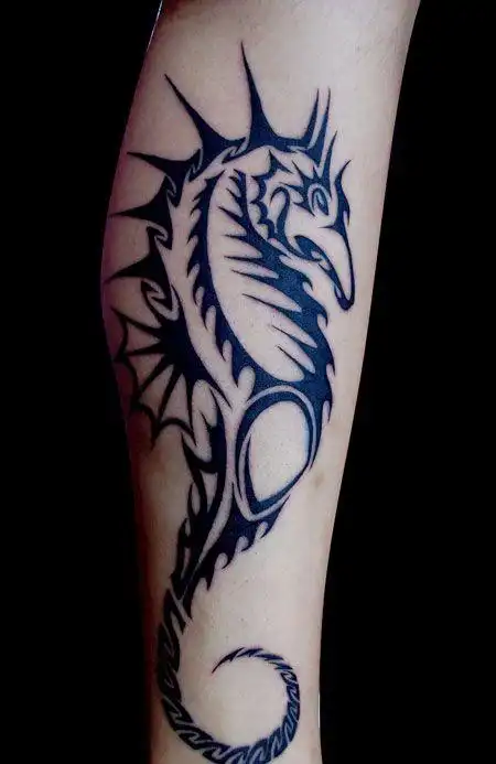 小腿海马图腾纹身图案