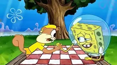 海绵宝宝和松鼠宝宝掰手腕可惜一局也没赢