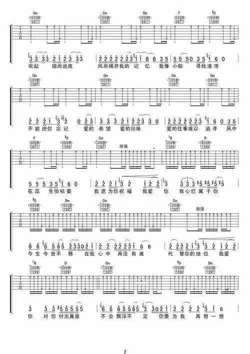 《爱你一万年吉他谱》_伍佰_b调_吉他图片谱3张