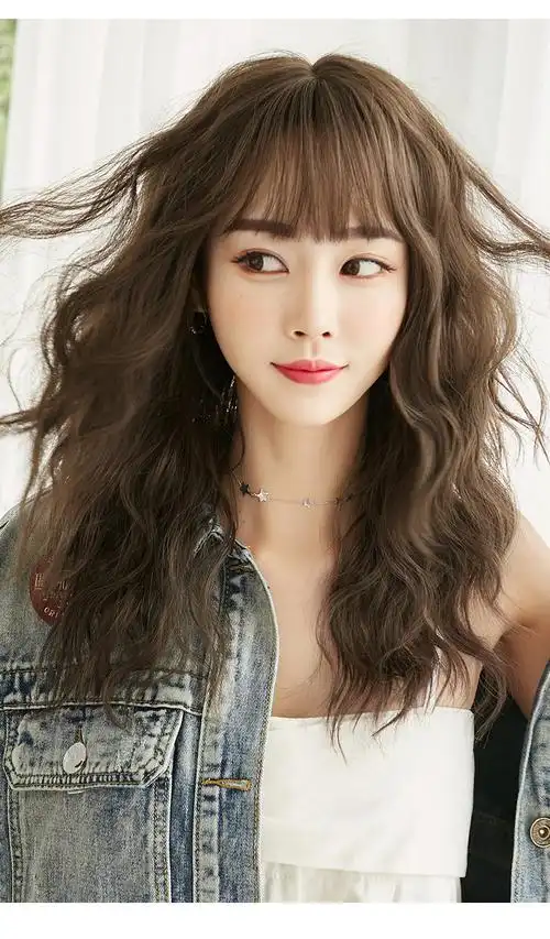 日韩新款羊毛卷假发女长发齐刘海自然蓬松全头套 冷棕色54cm