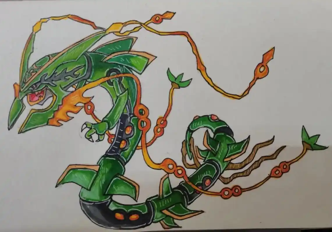 神奇宝贝"裂空座"手绘过程.#画画 #手绘 #童年动画 #精 - 抖音