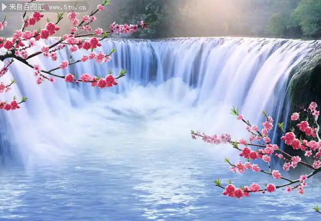 山水瀑布风景装饰画-大自然-百图汇素材网