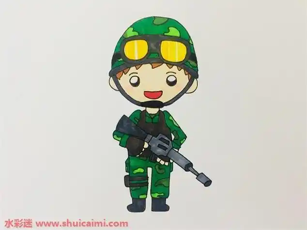 画帅气的军人叔叔简笔画图文视频教程14张向国旗敬礼的军人叔叔卡通简