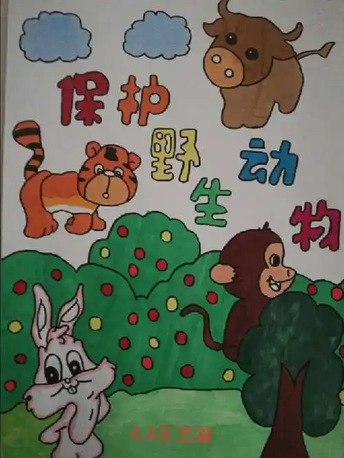 《保护野生动物》 写美篇我们这节课又学会了如何创作宣传画和手工