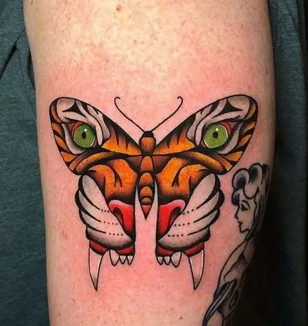 old school小腿蝴蝶纹身图案