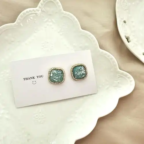 孔雀几何复古耳钉银针宫廷贝壳碎片精致高级耳钉