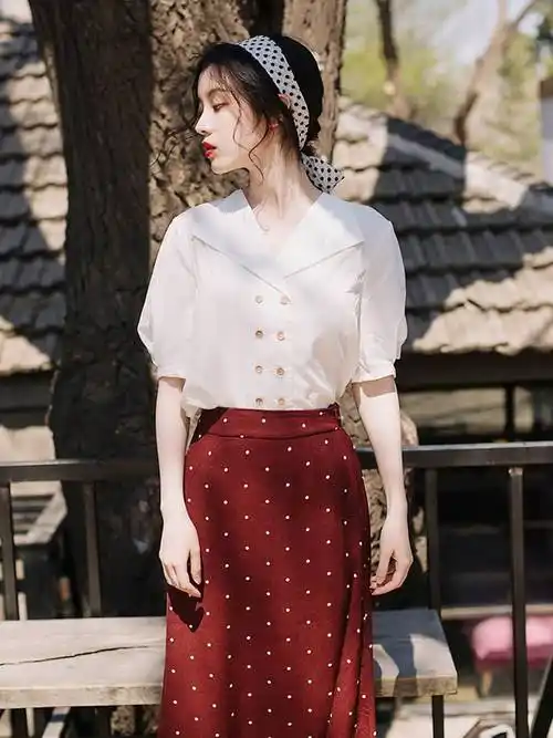 sandromoscoloni2021港味宫廷风连衣裙法式复古波点套装裙两件套