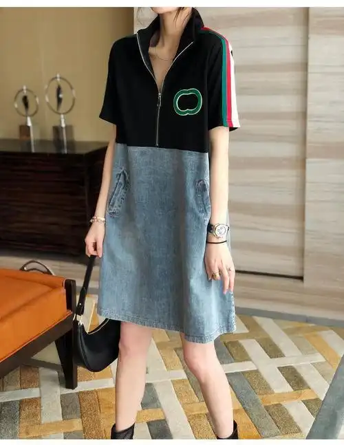 拼接连衣裙短袖女小个子欧洲站夏季2021欧货新款休闲气质裙子【价格