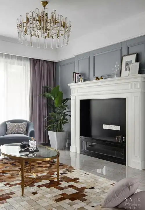 壁炉电视背景墙三居室 120㎡美式风格壁炉电视墙装修效果图