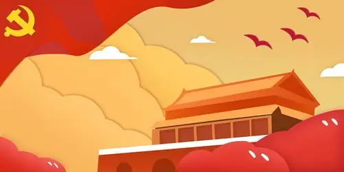 中秋原创手绘插画素材彩色红色卡通女孩挥舞国旗国庆节手绘素材背景插