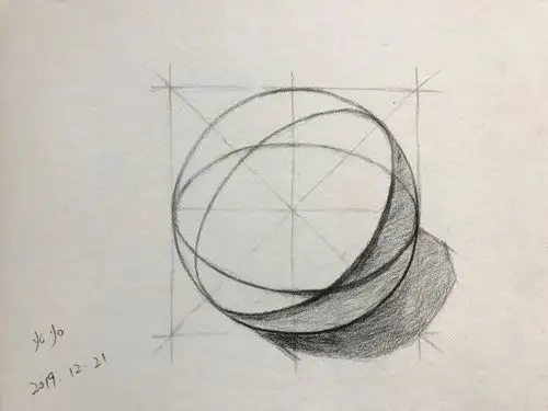 成人班:零基础初级几何体结构素描课堂习作,圆球体空间处理,结构处理