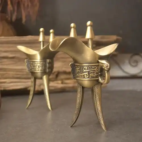 仿古代酒杯复古酒樽尊中式宫廷饮用三角爵杯铜家用白酒酒具 壶 4小号